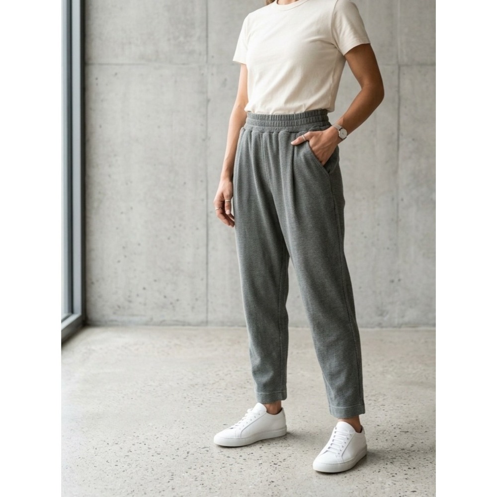 Poetry Textured Cotton Relaxed Tapered Elastic Waist Trousers Grey Size 6